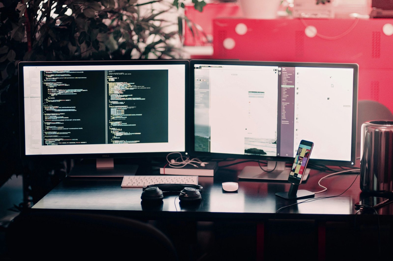 two black computer monitors